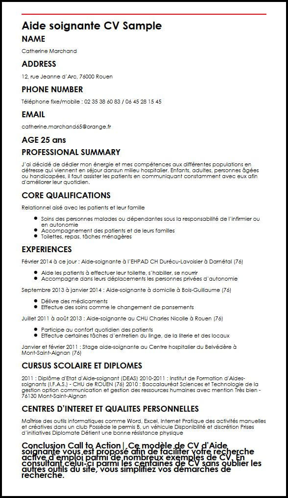 Modele Cv Service Hospitalier Aide Soignante Ehpad  Le Role D Une Aide