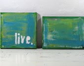 Typographic Art. Mixed Media Paintings. Green and Blue. Set of two. - idestudiet