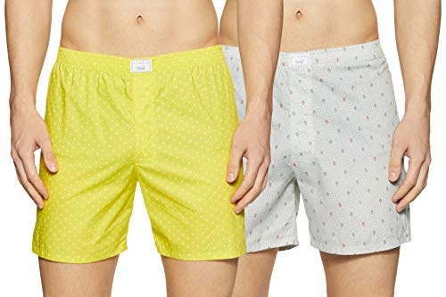 Diverse Men'S Slim Printed Boxer Shorts (Pack Of 2) (Dcmbscmsc09L35-341_Lemon/White_Medium)