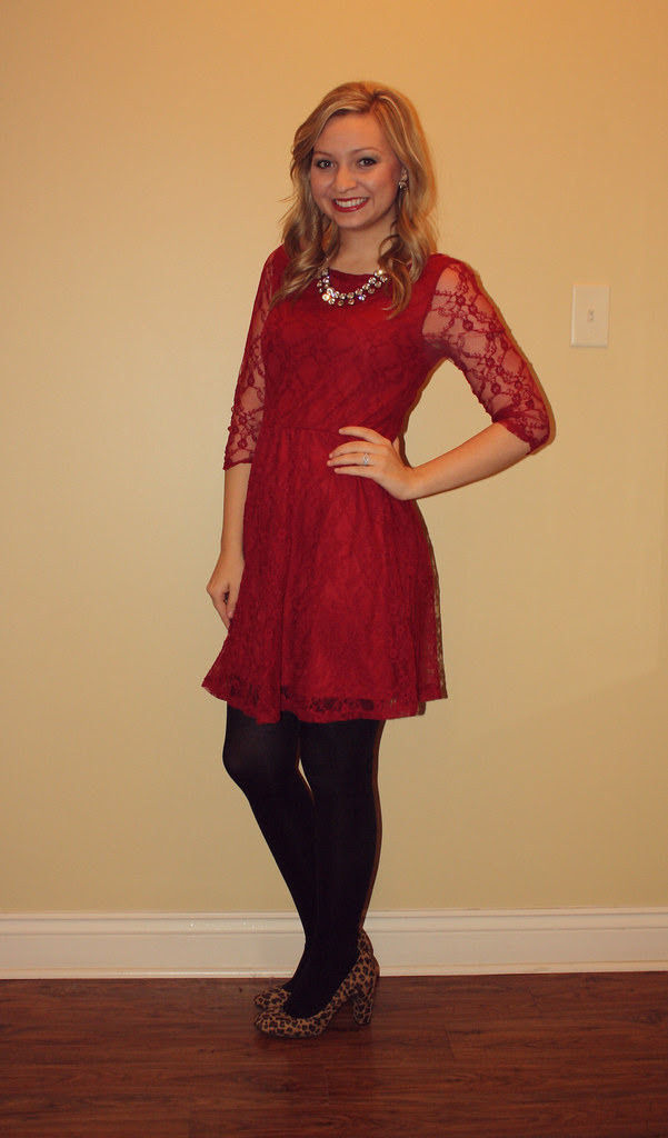 IMG_9149, red dress, lace dress, leopard heels, thrifted dress, goodwill