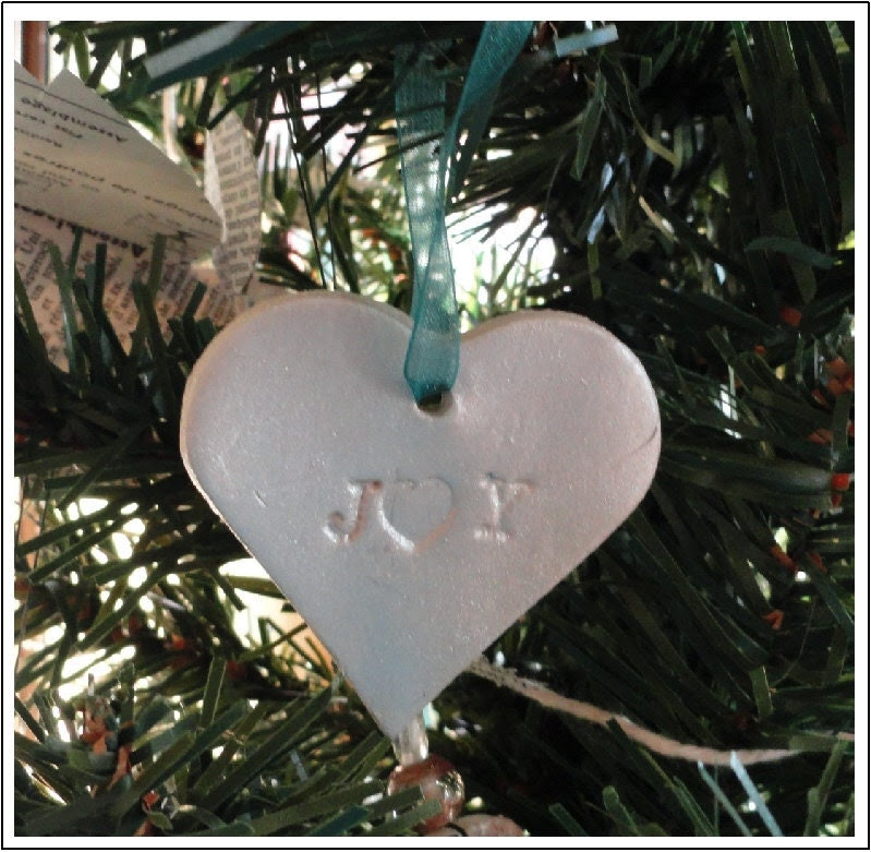 Heart Shaped Clay Christmas Ornament   Package of 2