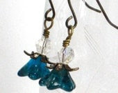 Blue Flower Earrings,Royal Blue Earrings Crystal Antiqued Brass Earrings Spring Fashion Under 15 - Montana Blue - CCARIA