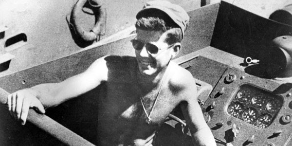 In April 1943, 25-year-old John F. Kennedy arrived in the Pacific and took  command of the PT-109.  Just months later, the boat collided with a Japanese ship, killing two of his men (John Fitzgerald Kennedy Library, PC101).