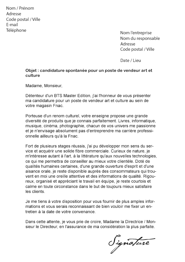 Postuler Dans Un Cinéma Lettre De Motivation  Exemple de Lettre