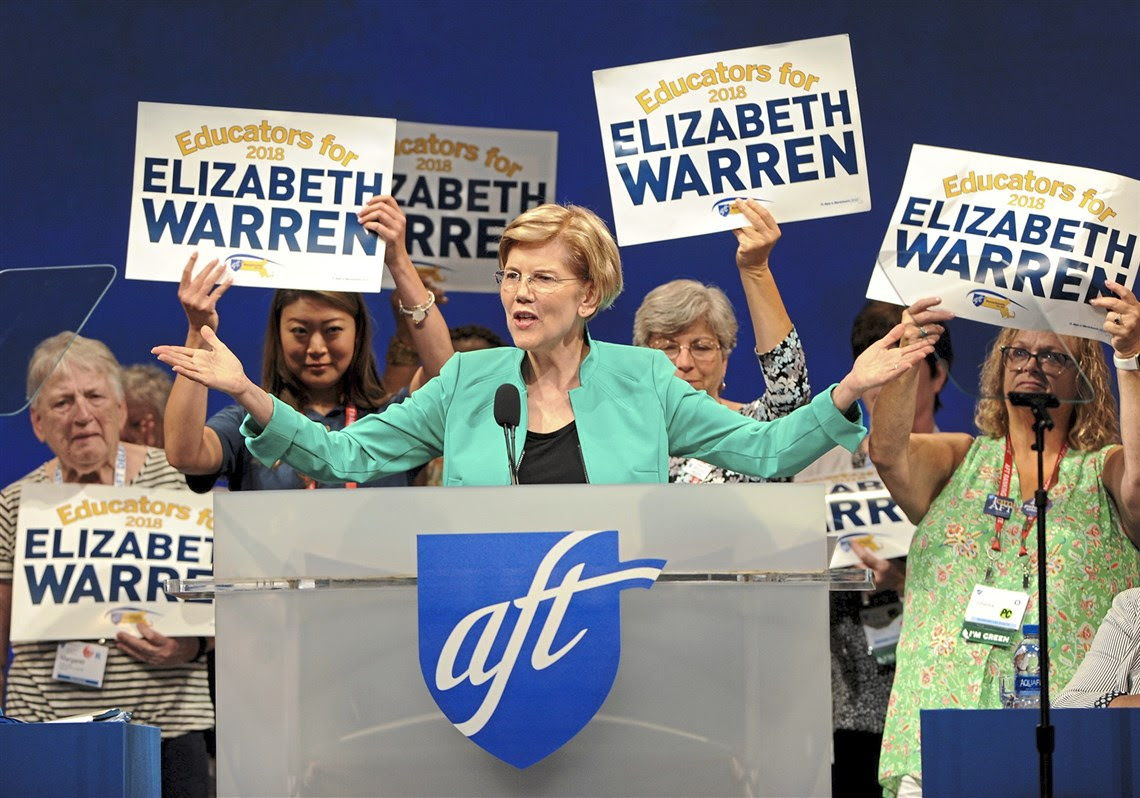 U.S. Senator Elizabeth Warren speaks to the American Federation of Teachers biennial convention at the David L. Lawrence Convention Center Saturday, July 14, 2018 in Pittsburgh.