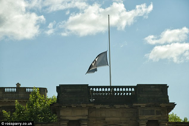 A flag bearing the Devonshire family blazon was lowered to half mast at Chatsworth this afternoon