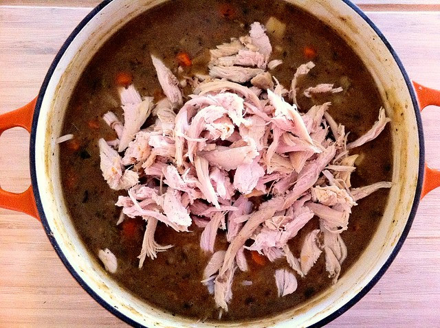 Shredded Chicken Added to Pot Pie Filling