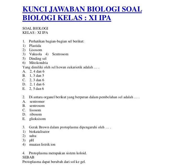 Soal biologi kelas 11 semester 2 dan jawabannya pdf