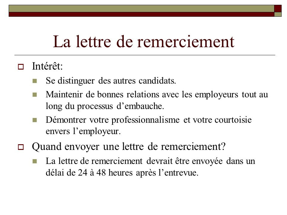 Exemple De Lettre De Remerciement Après Un Entretien Dembauche  Le