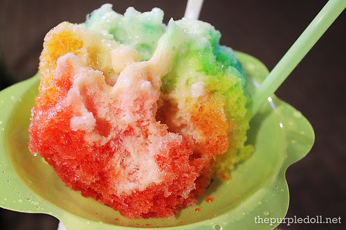 Rainbow Shave Ice with Snow Cap and Vanilla Ice Cream