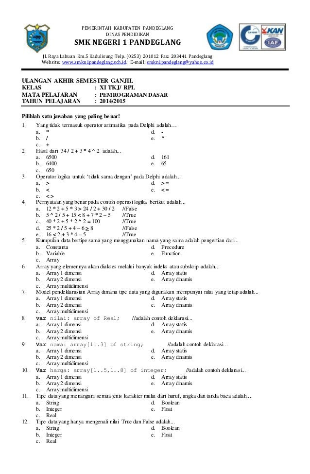 Contoh Soal Essay Pemrograman Dasar Dan Jawabannya Kelas 10 Guru Galeri
