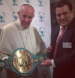 POPE FRANCIS RECEIVES WBC BELT FROM PRESIDENT MAURICIO SULAIMAN