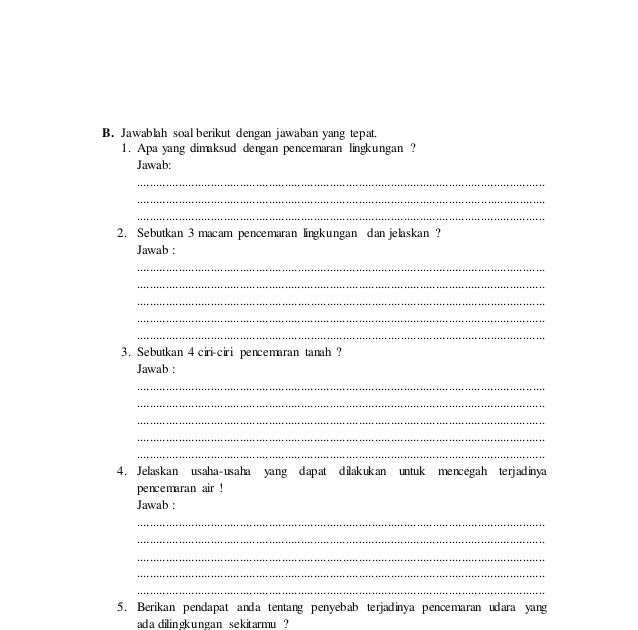 Soal Essay Tentang Pencemaran Lingkungan Beserta Jawabannya Pdf Download File Guru