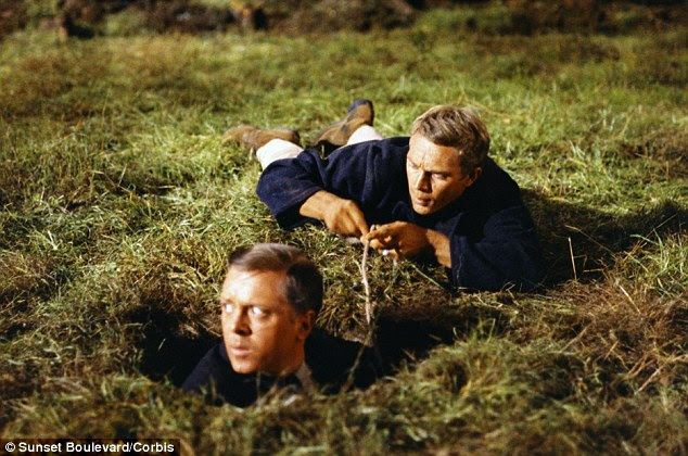 Too short: Richard Attenborough and Steve McQueen in The Great Escape. 76 PoWs made it out through 'Harry' but the tunnel fell 30 yards short of vital woodland cover