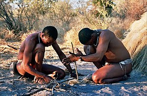 Bushmen in Deception Valley, Botswana demonstr...