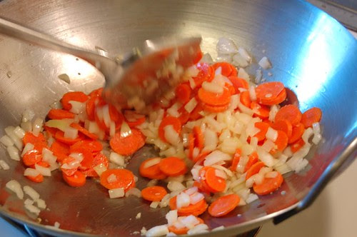 Stir-frying onions and carrots (after aromatics)
