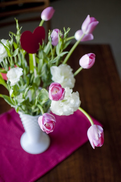 tulips, lisianthus, hearts