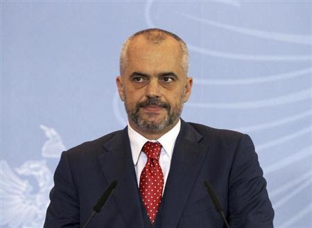 Albania's Prime Minister Edi Rama holds a news conference on the dismantling of Syria's chemical weapons in Tirana November 15, 2013. REUTERS/Arben Celi