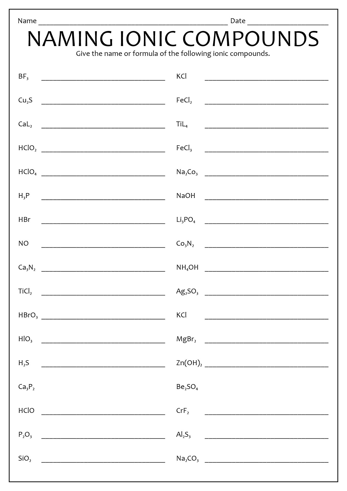 11 Best Images of Chemistry Naming Compounds Worksheet Answers Pertaining To Naming Molecular Compounds Worksheet