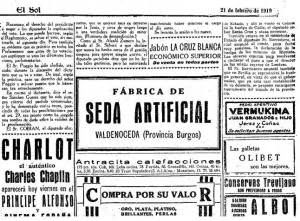 Un anuncio de una antigua fábrica de sedas. Nos lo envía Emilio Silva.