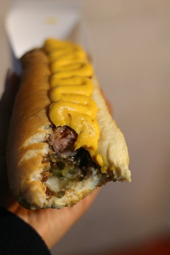 Chocolate, nacho cheese, kiwi sauce, relish and onion HOT DOG!