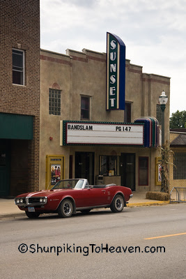 Sunset Theatre, (The 99 Cent Theatre), circa 1940, with Red Firebird Convertible, Sumner, Bremer County, Iowa 