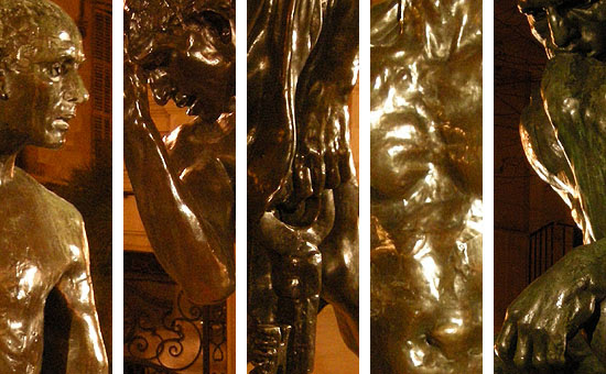 Rodin, A calais-i polgárok és A Gondolkodó a palma de mallorcai Passeig des Bornon éjszaka