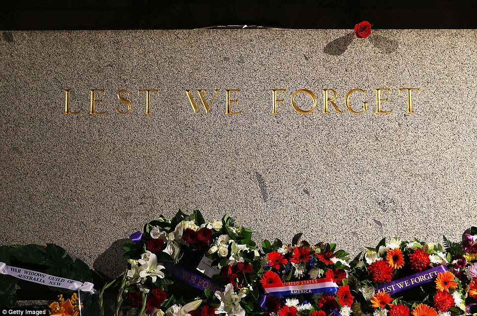 Wreaths and personalised messages are laid on the Cenotaph during the Sydney Dawn Service on April 25, 2014 in Sydney, Australia, to remember those who died in battle 99 years ago