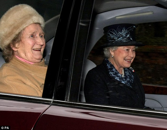 Mrs Rhodes (left) who was 91 and less than a year older than the Queen, died on November 25 after a short illness. She was one of the Queen's playmates as a child