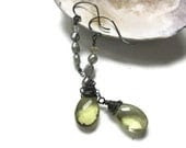 Lemon Quartz and Mint Green Seed Pearls Oxidized Sterling Silver Dangle Earrings ... Spring Creations - OpheliaJaine
