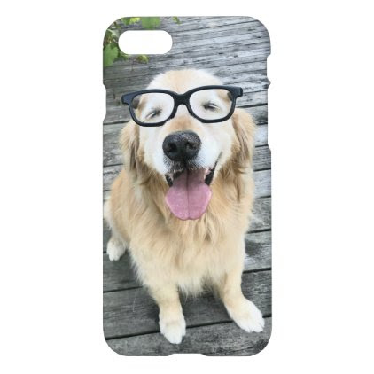Smiling Golden Retriever Dog in Black Nerd Glasses iPhone 7 Case