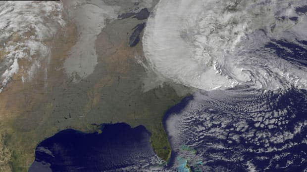 Hurricane Sandy is seen moving towards the east coast of the United States in this satellite image taken at 3:15 a.m ET on Monday.
