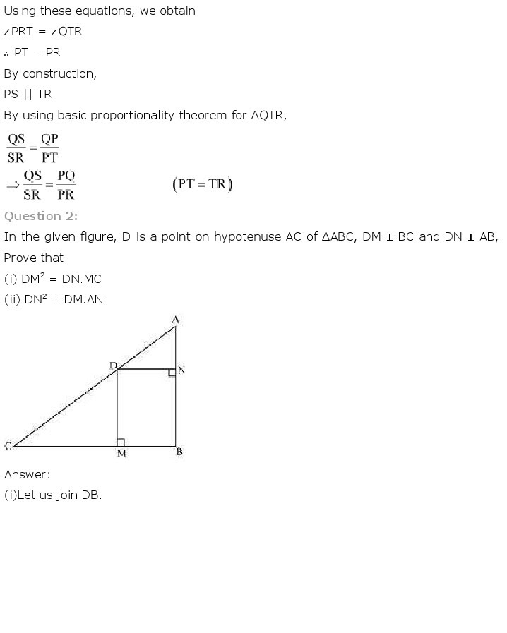 NCERT Solutions for Class 10th Maths Chapter 6 - Triangles