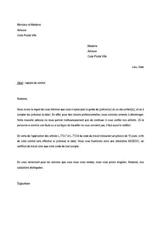 Exemple De Lettre Rupture Contrat Assistance Maternelle  Le Meilleur