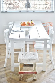 wood & wool white stool