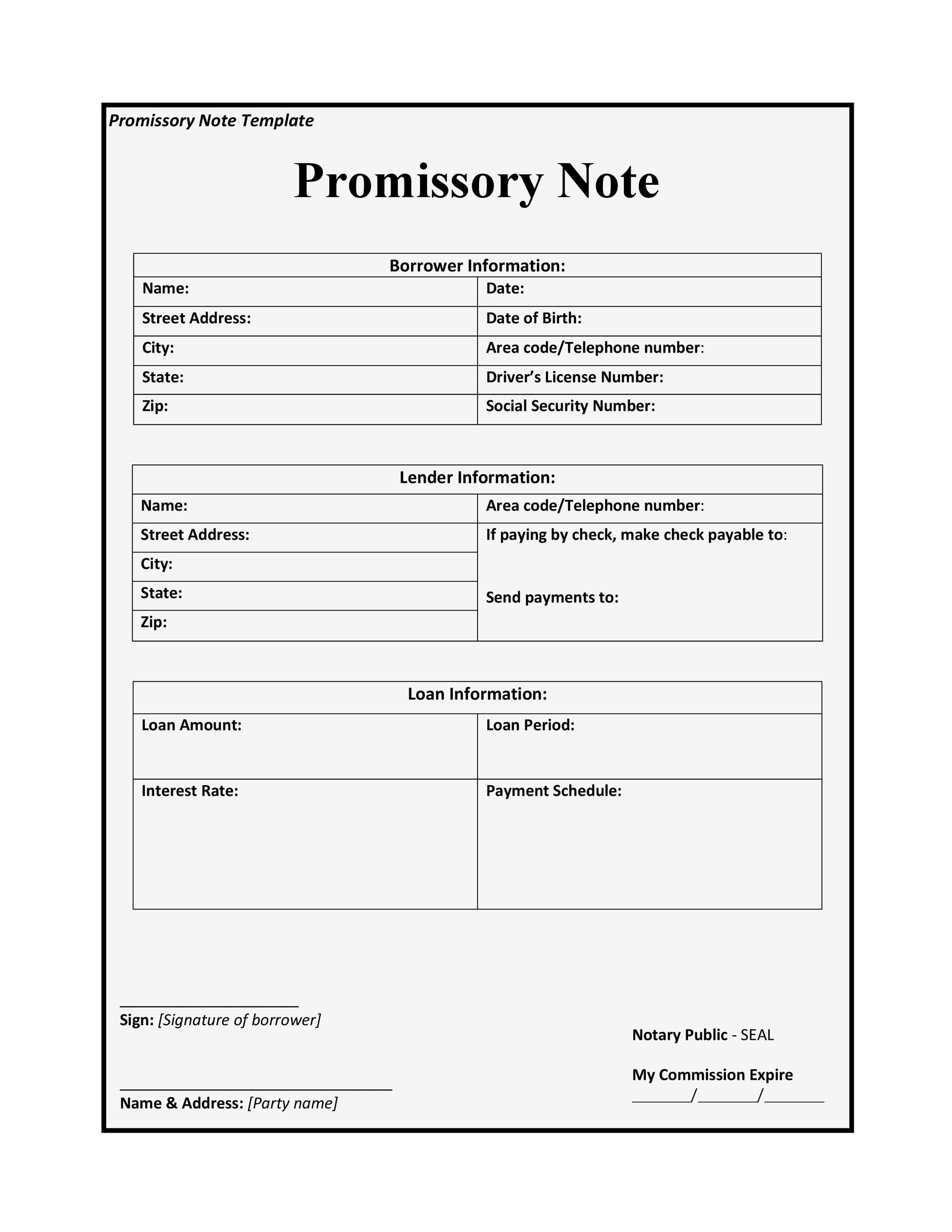 Promissory Note Loan Template New Professional Template