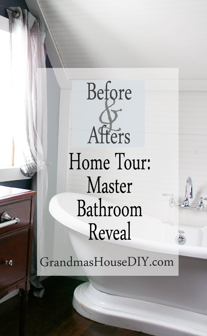 Master bathroom reveal after fifteen months renovating my grandparents' 100 year old farm house diy do it yourself double slipper bath tub
