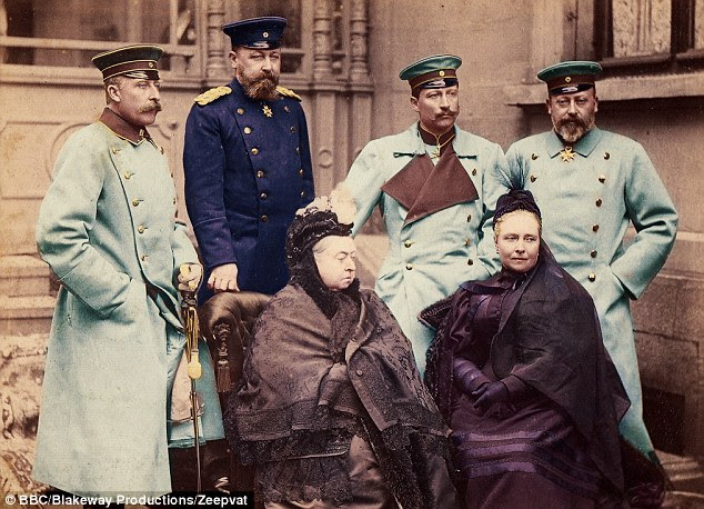 Peacemaker: Queen Victoria, pictured with Kaiser Wilhelm, his mother and Edward VII kept the family united