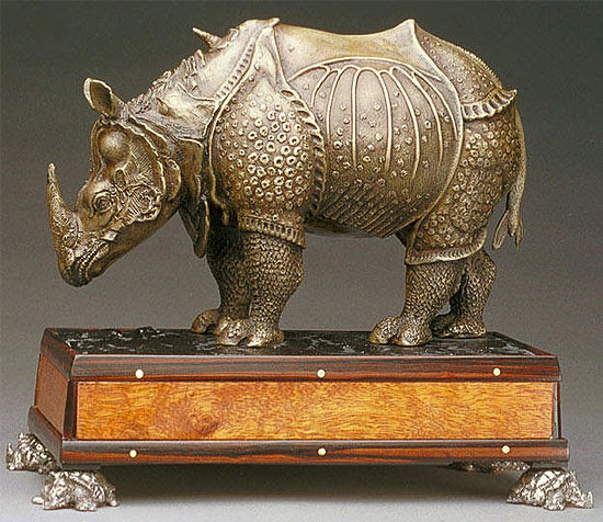 The rhinoceros of Dürer, statuette by Michael Speaker