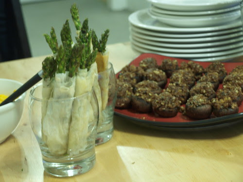 Phyllo-Wrapped Asparagus and Stuffed Mushrooms