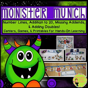 "Monster Munch!" Addition to 20, Number Lines, Missing Add
