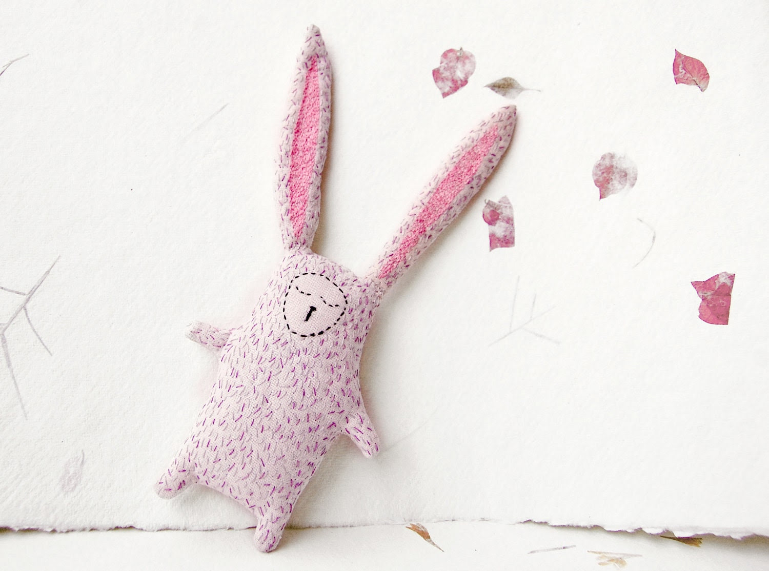 Easter Bunny Soft Plushie Stuffed Toy - Sleepy Bunny Eco Friendly Fabric Doll - Romantic Rabbit Softie Totem