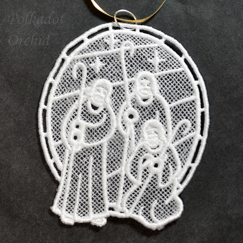 Three Shepherds Christmas Ornament using White Lace - product image