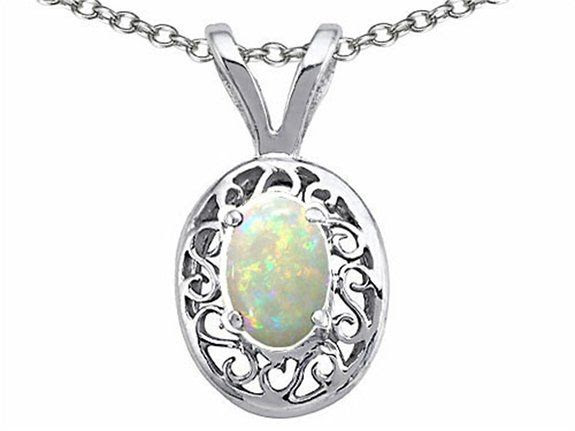 Tommaso Design Oval 5x3mm Genuine Opal Pendant White Gold