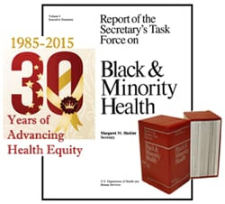 Logo: Report of the Secretary's Task Force on Black and Minority Health - 30 Years of Advancing Health Equity