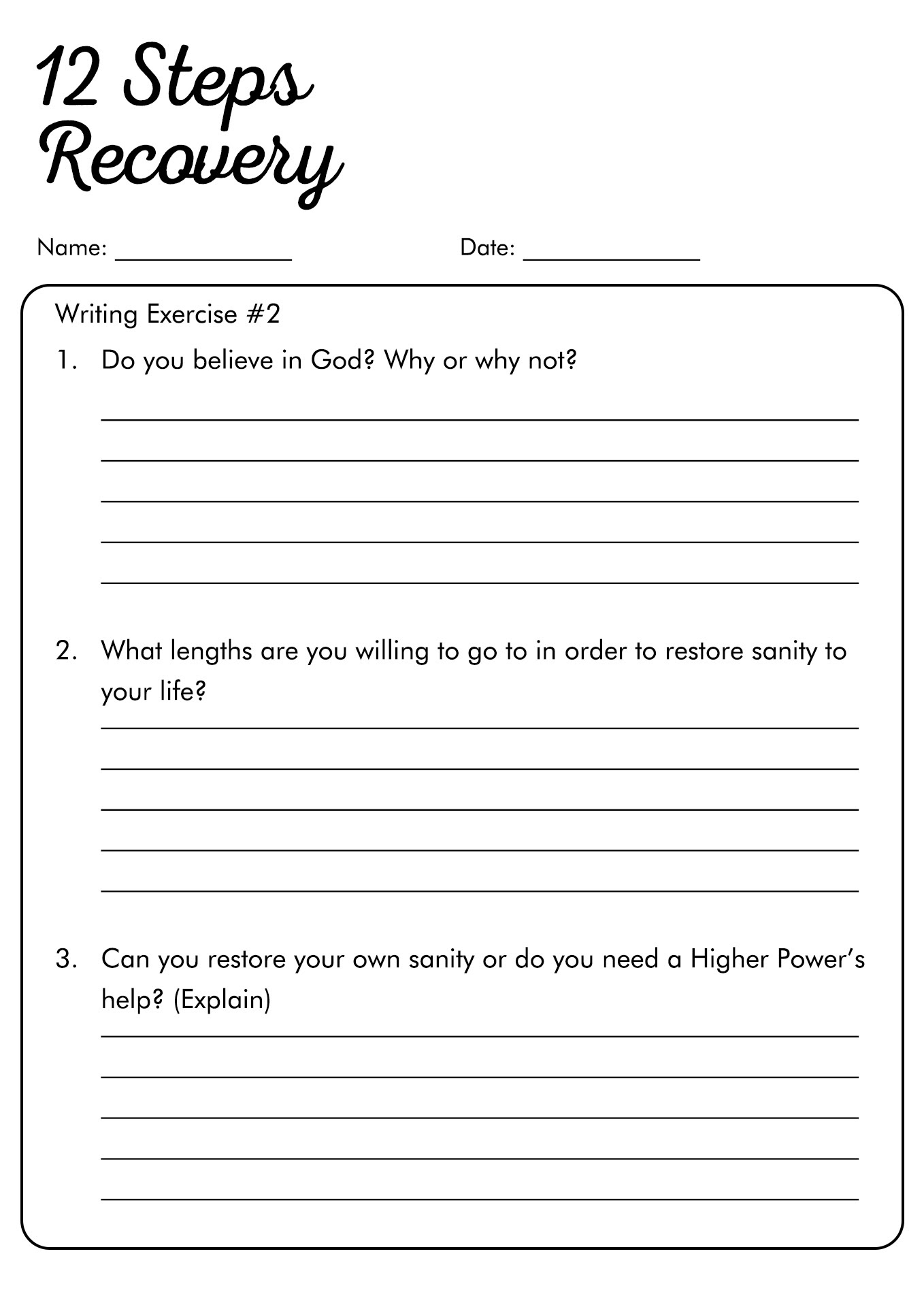 recovery journey worksheet