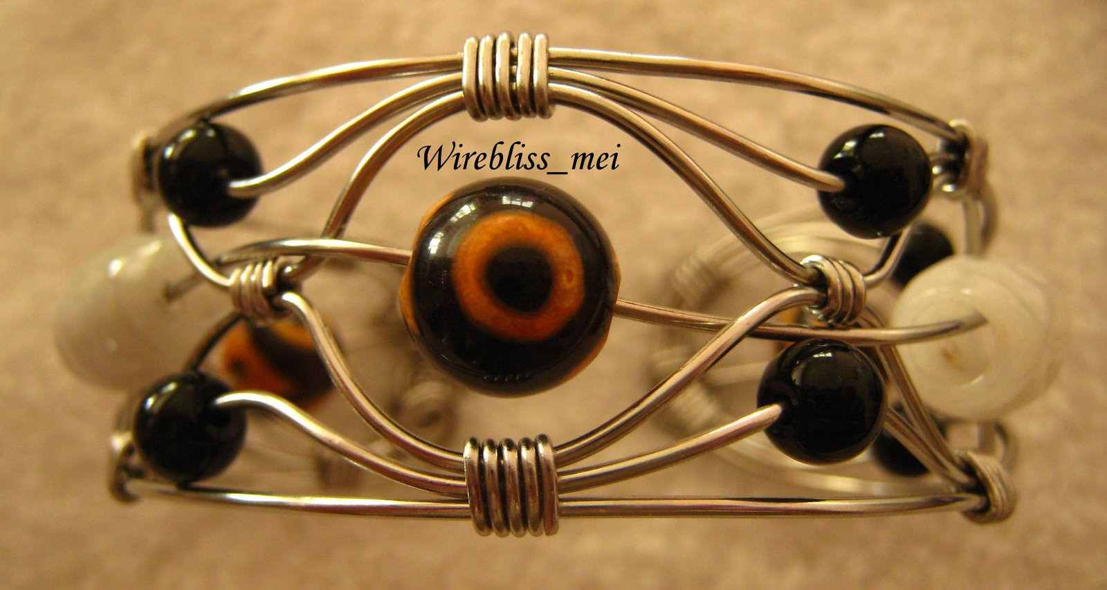 wire wrapped bangle wire wrapped bangle with Chinese porcelain beads and jade