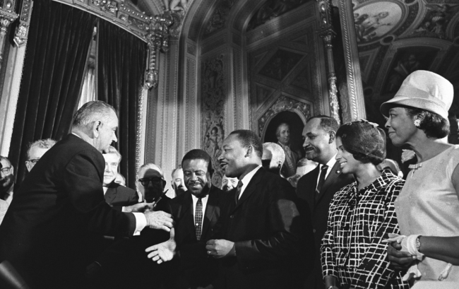 Lyndon Johnson and Martin Luther King Jr., Civil Rights Voting Act Signing
