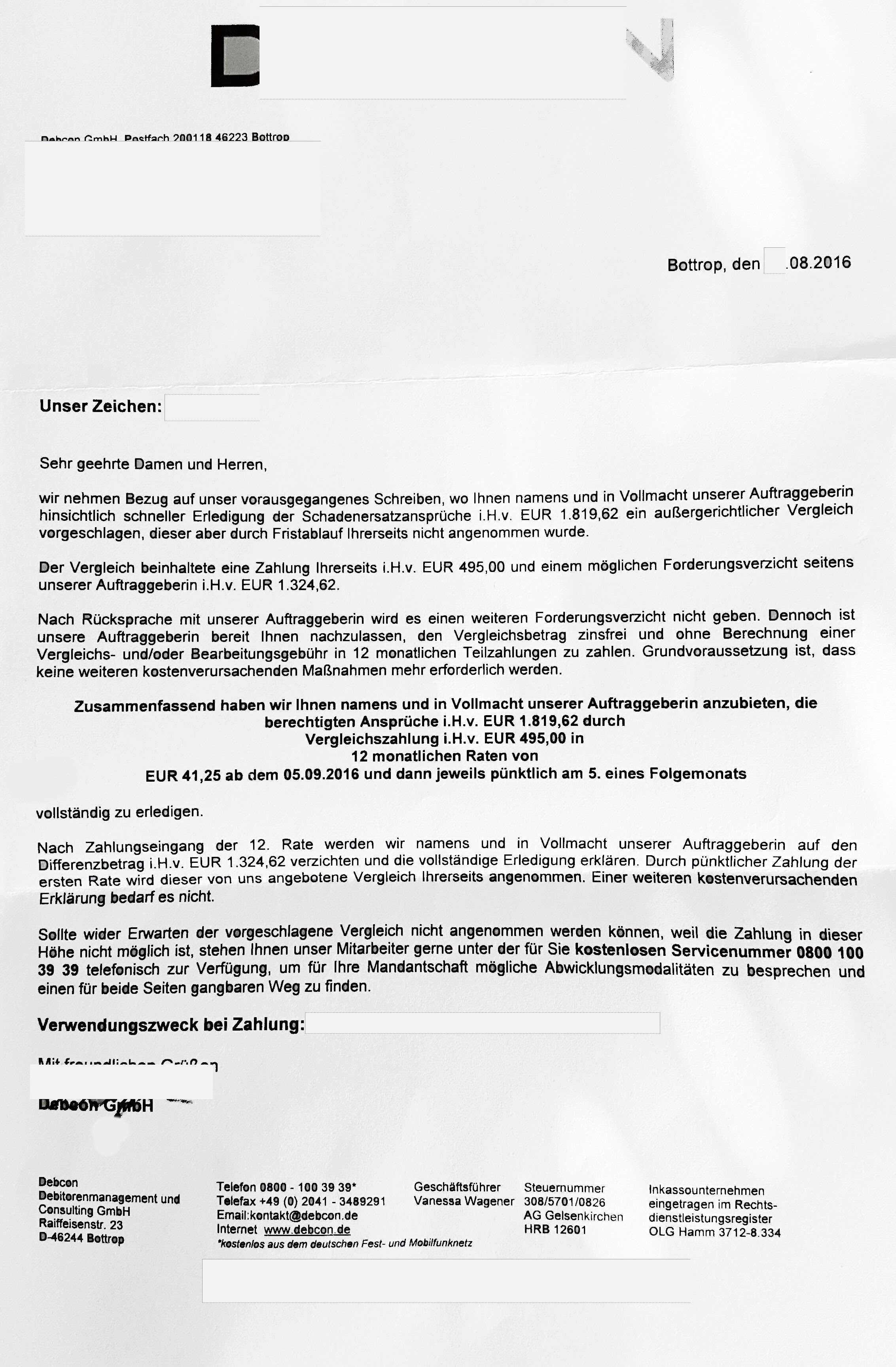 Musterbrief Inkasso Forderungsaufstellung