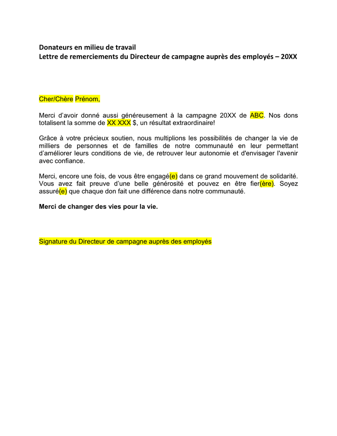 Lettre De Remerciement Dune Association Pour Un Don  Exemple de Lettre